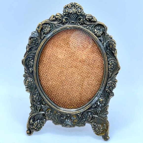 Hollywood Regency Ornate Gold Tone Oval Filigree Picture Frame Italy 4.5" - Picture 1 of 14